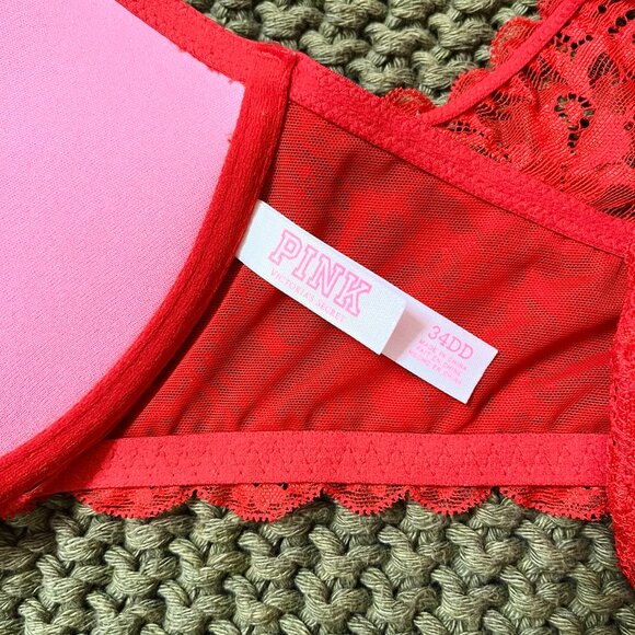 NWOT VS PINK Red Lace Racerback Push-Up Bra - Picture 6 of 7